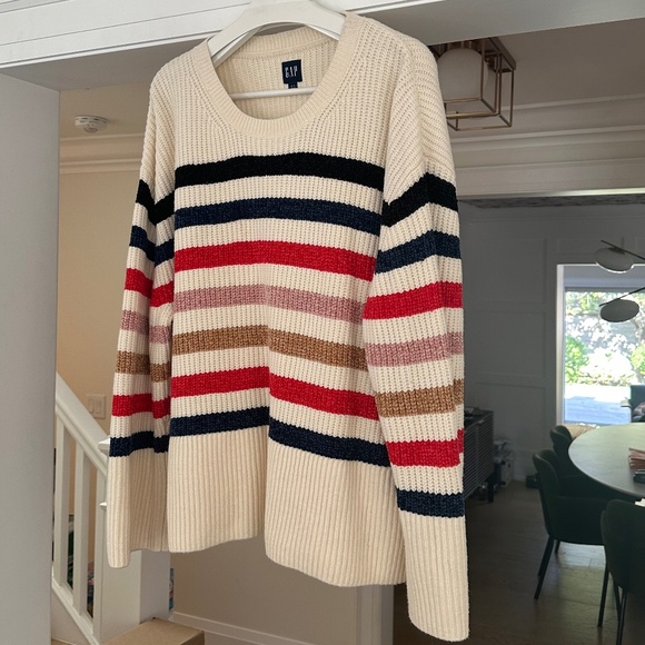 GAP Multicolour Split Hem Cotton Chenille Stripe Sweater - Size XL - Picture 3 of 12
